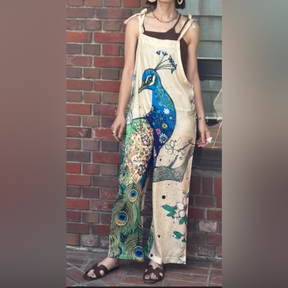 Women’s Long Romper jumpsuit, Adjustable tie straps, Oversized Wide Leg Overalls